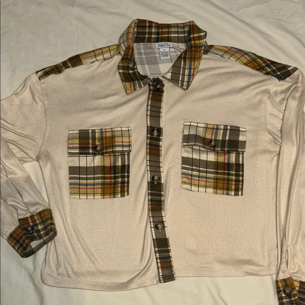 Plaid Accent Beige Shirt